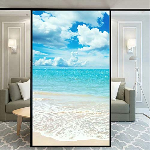 Xijier Fensterfolie ohne Klebstoff, dekorativ, Milchglasfolie, schönes Himmel und Meer, für Glastür, Fenster, Aufkleber, für Zuhause, Büro, 70 x 100 cm