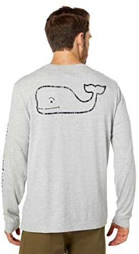 Vineyard Vines Men's Long Sleeve Vintage Whale Pocket Tee T-Shirt, Heather Gray, Large
