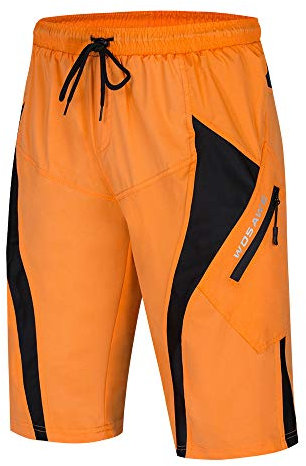 WOSAWE Radhose Herren, Atmungsaktiv 3D Gepolsterte Sports MTB Kurze Hosen 2 in 1 Wasserabweisend Mountainbike Kurz (Orange XXXL)