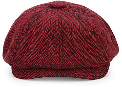 KeepSa Newsboy Stil Tellermütze Schirmmütze Herren Damen - 8 Panel Peaky Fischgräten Tweed Retro Schiebermütze Schlägermütze Gatsby Cap - 59cm, Weinrot