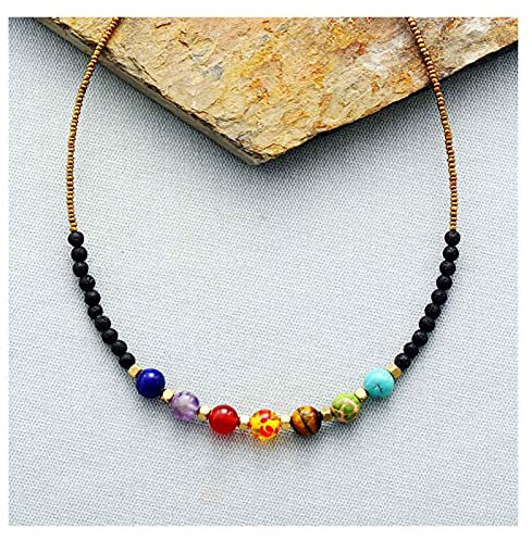 TYUTYU Halskette 7 Farbe Chakra Halskette Naturstein Lava Stein Choker Frauen Samen Perlen Kette Halsketten