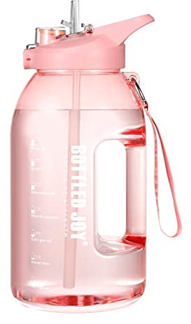 JIMACRO Bouteille d'Eau à Large Goulot, 2.5L Sans BPA Anti-Fuite Bouteille, Gourde de Sport Avec Indication de l'Heure et Pailles, le Fitness et Les Activités en Extérieur