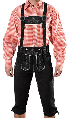 Bayerische Herren Trachten Lederhose, Trachtenlederhose mit Trägern, Oktoberfest in Schwarz Größe 44