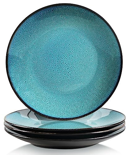 vancasso Bubble Stoneware 4-Piece Dinner Plate Set, Reactive Glaze Green 10.7in Salad/Fruit/Snack/Big Plate, Ceramic Crockery in Vintage Look. (27.3x27.3x3.3cm)