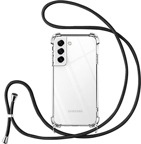 Vauki Coque pour Samsung Galaxy S21 FE 5G avec Cordon de Collier,Silicone Transparent TPU+PC Bumper Protection Étui Lanyard avec Sangle Réglable Chaîne Case pour Samsung S21 FE 5G