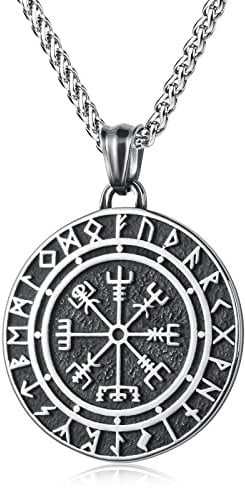 WESTMIAJW Viking Necklace Stainless Steel Norse Runes Vegvisir Compass Amulet Pendant Necklaces Jewellery Gifts for Men 60cm