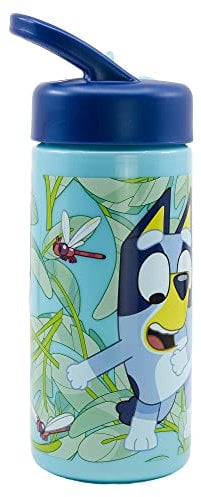Bluey Sports Water Bottle with Straw and Built-in Handle 410ml, blue, Estándar, Casual