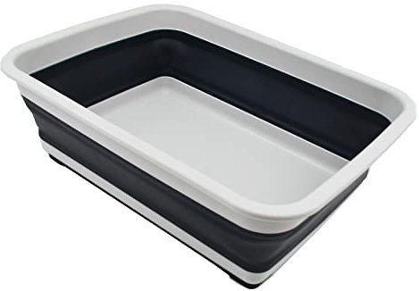 SAMMART - 8L Collapsible Tub - Foldable Dish Tub - Portable Washing Basin - Space Saving Plastic Washtub (Grey/Slate Grey, 1)