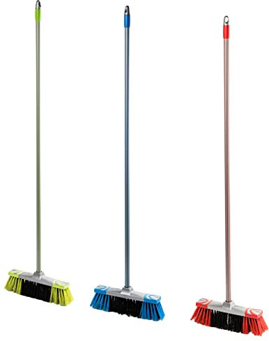 Besen mit Stiel, 3-er Set, Farbe: Grün, Rot, Blau; Aus Polypropylen und Stahl, Made in EU