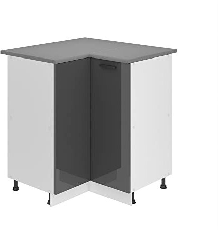 Belini Unterschrank Küche, Küchenunterschrank 90 cm Breite. SNP Küchenunterschrank mit Arbeitsplatte. Eckschrank Küche mit 1 Tür, Silber Hochglanz