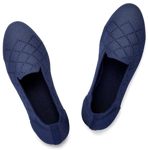 Puxowe Women's Ballet Flats Shoes Slip On Knit Dress Shoes Pumps Round Toe Ballerinas for Woman Comfort Soft 3.5 UK Deep Blue