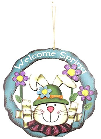 Treer Türkranz Ostern Osterhase Frühlingskranz Wandbehang Blumenkranz Tisch Kranz Osterkranz Haustürkranz Girlande Ostertür Kaninchen Karotte Ornament Osterdekoration Willkommen (30×30cm,Blau)