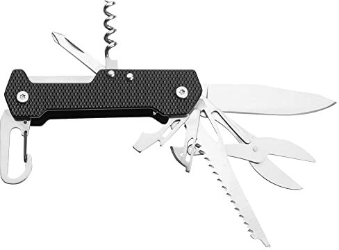 SCHWARZWOLF OUTDOOR NEMRUT Multifunktionales outdoor Taschenmesser 9 Werkzeugen Messer, Schere, Säge, Korkenzieher, Flaschenöffner, Dosenöffner, Schlitz - Kreuzsschlitzchraubendreher, Karabiner