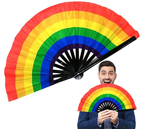 Regenbogen-Fächer – Bambus-Handfächer, Regenbogen-Faltfächer, Großer Faltfächer Für Raves Mit Leuchtenden Farben, Handgekurbelter Regenbogen-Fächer, Chinesischer Kung-Fu-Handfächer, Faltfächer