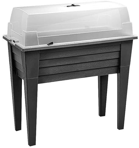 Muddy Hands Black Plastic Large Plant Pot with Lid Outdoor Garden Tall Planter Grow Table Stand Raised Bed
