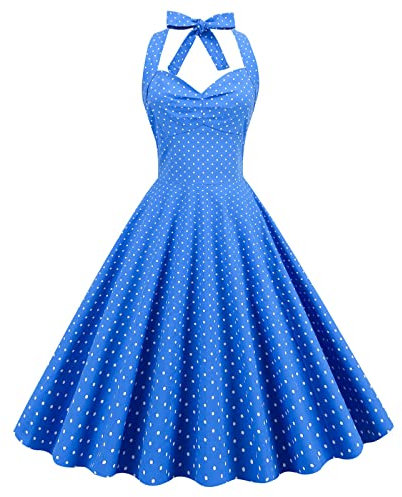MeiLyviba Kleider Damen 50er 60er Jahre Kleid Neckholder 1950Er Abendkleider Hepburn Kostüm Hepburn Stil Rockabilly Retro Kleider Petticoat Kleid Vintage Cocktailkleid