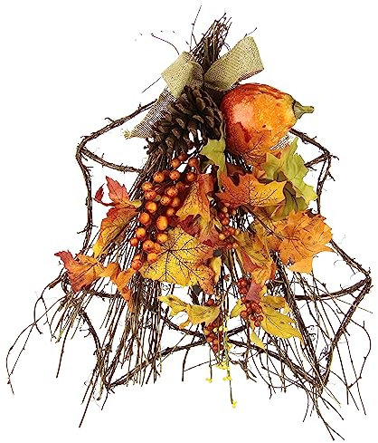 Herbstliche Wand-Deko Hängende Herbstkranz Deko mit Herbstlaub Kürbis Zapfen für Tür Wand Hänger 3D-Bild Wandbild Herbstdeko Kranz Kränze Ranke Türkranz Deko Girlande Wanddekoration Bündel Dekoration