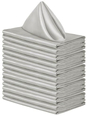 Wambere 12 Stück Stoffservietten Servietten Quadratisch,Wiederverwendbare Napkins Cloth,Waschbare Servietten Stoff,Tischdekoration für Indoor Outdoor Partys Hochzeit Geburtstag Familie,Grau,43x43cm