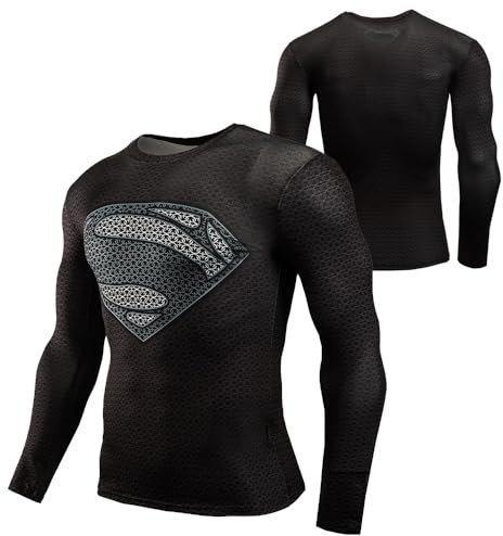 Superhero Compression Long Sleeve Shirts Fitness Running Clothing Gym Cycling Sport T-Shirt Tight Tops (UK, Alpha, L, Regular, Regular, CR01)