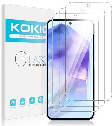 Kokio Verre Trempé pour Samsung Galaxy A55 5G 6,5 Pouces, Lot de 3 Vitre Film Protection écran Compatible avec Samsung A55, Dureté 9H Vitre, Ultra Clair, Anti-Rayures, Facile à Installer