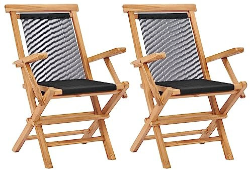 Rantry Lot de 2 chaises de jardin pliantes - Chaises de jardin pliantes - Chaise de balcon - Chaise de balcon - Meubles de jardin - Fauteuil pliant - Meubles de jardin - Bois massif teck et corde