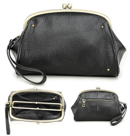 Contacts Kiss Lock Clutch Damen Echtledertasche Kussverschluss Handgelenk Geldbörse Vitange Handtasche Abend