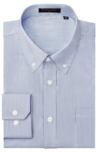 Enlision Blue and White Striped Dress Shirts for Men Causal Button Down Shirt Long Sleeve Office Classic Regular Fit with Pocket L