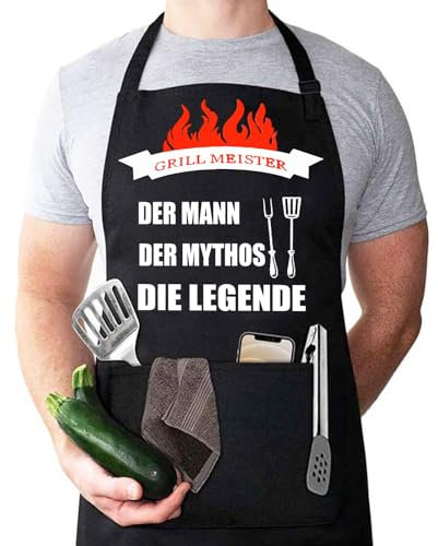 JINGTOPS Delantal de Cocina y Barbacoa para Hombre, Personalizado Negro Con Bolsillos Delanteros, Correa Ajustable para Hombro, Humorístico Regalo de Cumpleaños
