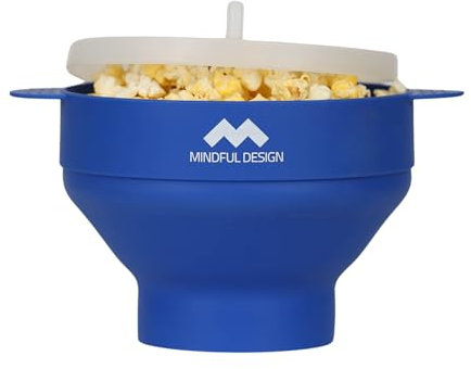 The Original Mindful Design Microwave Popcorn Popper - Silicone Bowl, BPA-Free & Dishwasher Safe (Blue)