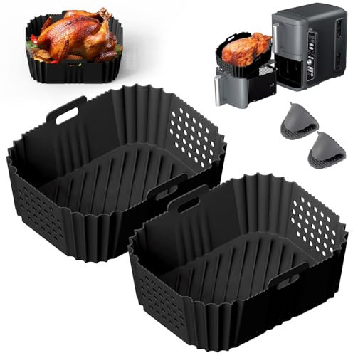 Cathpetic 2PCS Ninja Double Stack XL 9.5L SL400UK Air Fryer Liners,Upgrade Opening Hole Large Capacity Silicone Liners Accessories for Ninja Stacked Airfryer SL400UK Black