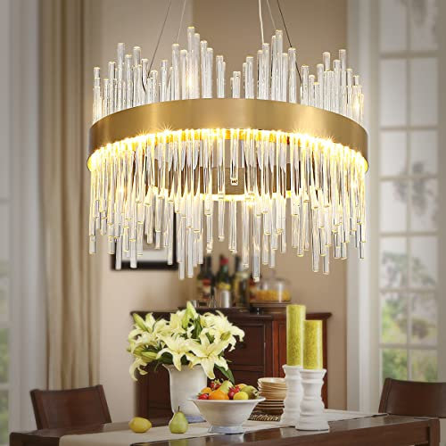 AOOCHOK Lustre moderne en cristal avec pendentif en or, petite lampe suspendue en cristal pour entrée, couloir, balcon, porche, restaurant, ouverture de porte, D40cm