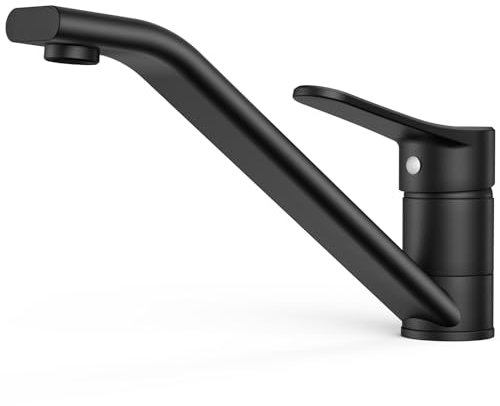 FORIOUS Kitchen Sink Mixer Taps, Monobloc Kitchen Tap 1 Hole with Long Swivel Spout, Stainless Steel Faucet 360 Swivel, Matte Black