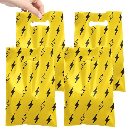 Lcnjscgo 50 PCS Lightning Bolt Goodie Bags Plastic Party Favor Bags for Lightning Bolt Flash Weather Themed Birthday Party Decorations, Gifts for Kids