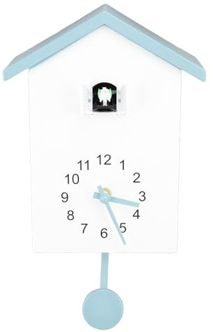 Horloge murale nichoir pour bureau, chambre à coucher, salon, toit, appels de coucou, décoration tendance, ornement décoratif, horloge murale pour bureau, chambre à coucher, salon (Toit Bleu Gris)