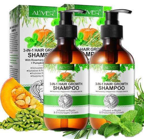 P-Beauty 3-in-1 Haarwachstum Shampoo 2x mit Rosmarin, Minze & Kürbiskernöl 300ml - Haarshampoo mit Biotin geschädigtes Haar - Haarpflege, Kopfhautpflege - Feuchtigkeit, Glanz & Schutz vor Haarbruch