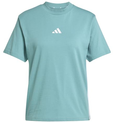adidas Damen Essentials 3-Stripes Cotton T-Shirt, Powder Teal/White, L