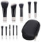 Lot de 10 Pinceaux de Maquillage de Voyage, Mini Pinceau de Maquillage Avec Sac PU, Set de Pinceaux Cosmétiques, Set de Pinceaux de Maquillage Portable (Noir)