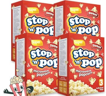 12pk x 85g Microwave Popcorn Sweet Popcorn Flavour | Stop 'n' Pop Cinema style Sweet popcorn Kernels for The Family | Super Snack Sweet Popcorn Microwave