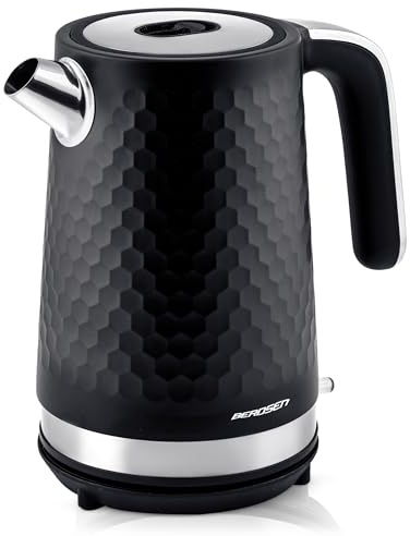 Berdsen Wasserkocher Mit Kalkfilter 1,7 L Fassungsvermögen 2200 Watt Pirouettenbasis Wasser Kocher Leise Schwarz Silber Matt