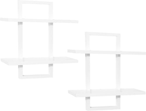 PHOENANCEE 2 Etagen, Eichenrahmen, schwebende Regale für die Wand, 2er-Set, hängendes rustikales quadratisches Lagerregal, Weiß