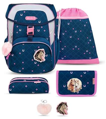 Belmil Maxi Schulranzen Set 5-teilig mit Brustgurt (405-83/AG/S) (Meet your Horses)