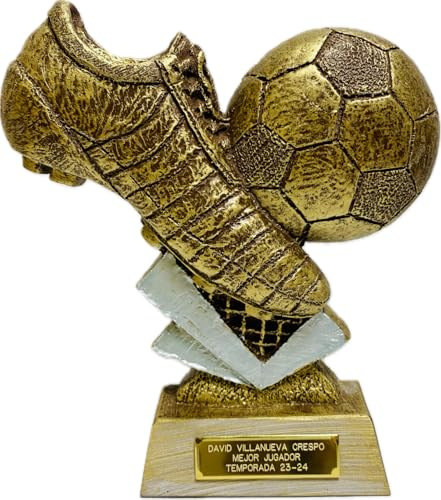 Trofeo Fútbol Pequeño Personalizado para Mejor Jugador Bota y Balón Oro de 16cm de altura