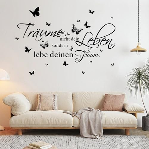 Wandtattoo Sprüche Wandsticker Wandaufkleber Spiegel Aufkleber Sprüche und Zitate Schwarz Schmetterlinge Wandsticker für Schlafzimmer Wohnzimmer Esszimmer Flur und Diele Wanddeko