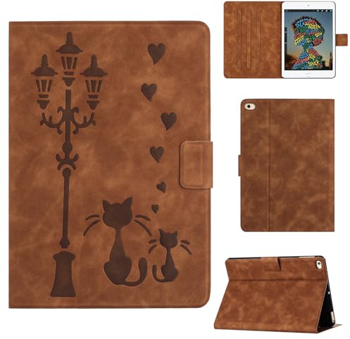 Rosbtib Coque pour iPad mini 5. 4. 3. 2. 1. Génération 7.9 pouces Housse en similicuir avec support, Un couple de chats amoureux sous le lampadaire imprime, Pour iPad mini 5/4/3/2/1 7.9 pouces, Marron