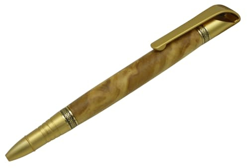 Holz Kugelschreiber Unikat handgemacht aus Edelhölzern | handgedrechselt | Modell „Noble Twist“ | personalisierbar mit Lasergravur | tolle Geschenkidee | Schreibgerät (Olive, gold)