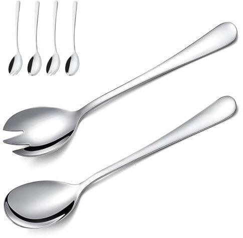 ElevaPulse Salad Servers, 2 Salad Spoons and 2 Salad Forks, Salad Servers Stainless Steel, Salad Cutlery, Serving Spoon, Stainless Steel, 4-Piece Salad Cutlery Set