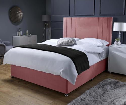 DBS Buxton - Set divano letto + materasso a molle memory + testiera da 61 cm (rosa, matrimoniale piccolo, pediera con 2 cassetti)