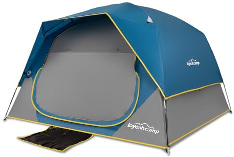 LOYEAHCAMP Zelte 4 Personen Campingzelt, Einfache Einrichtung Wasserdichte Familienzelte für Camping, Tragbares Kuppelzelt für Outdoor Camping mit Regenfliege, Tragetasche Deepblue