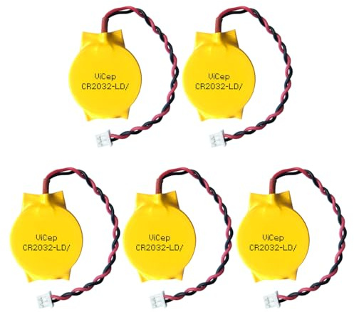 ViCep 5 Stück CR2032 CMOS Batterie mit Molex Stecker 3V BIOS Batterie | Ersatz für CMOS- und BIOS-Batterien in Motherboard, CR2032 mit 2-poligem Stecker und Anschlusskabel
