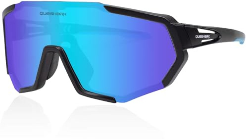 Queshark Fahrradbrille, Schnelle Brille Herren Damen, Leicht & Rutschfest & TR90 Rahmen & UV400 Schutz, Sonnenbrille Sport für Radfahren Laufen Golf Baseball Volleyball